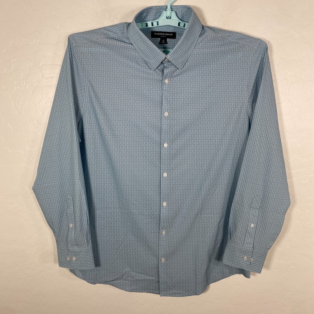 Mizzen Main Shirt Mens XL Trim Blue Leeward Performance Stretch Polka Dot‎ Print